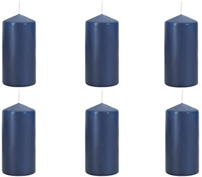 Stumpenkerzen Blau Säulenkerzen Dunkelblau Nachtblau, Durchmesser 6 cm, Höhe 12 cm, geruchsneutral, lange Brenndauer 38h, Set 6 Stück (1 Box)
