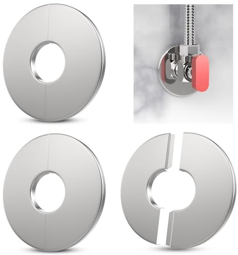 Wall Split Flange, HONSNKS 3Pcs Self Adhesive Round Escutcheon Plate 304 Stainless Steel Wall-mounted Pipe Hole Cover for Various Pipes (0.9inch/23mm ID)