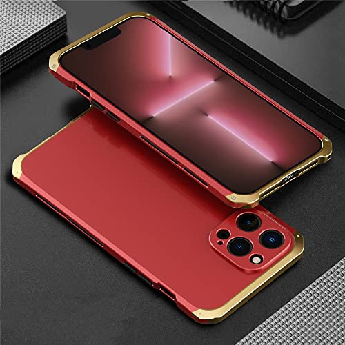 LMEIL Aluminum Metal Armor case For iPhone 14 12 13 11 Pro Max Shockproof Back Cover for iphone 13 12 Pro XS MAX XR 6 7 8 Plus X Cover,Red gold,For iphone14ProMax