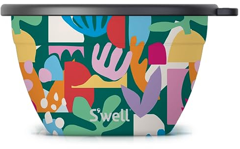 S'well Stainless Steel Salad Bowl Kit 64oz, Paper Cutouts, Comes with 2oz Mini Canister and Removable Tray for Organization, Leakproof, Easy to Clean, Dishwasher Safe