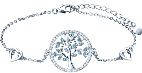 MŚ 1997 MENNICA ŚWIDNICKA Bracciale da donna con albero della vita, in argento 925, 5 colori (17 + 3 cm regolabile), con albero della vita, per donne e ragazze, in argento 925, Argento, Zirconia
