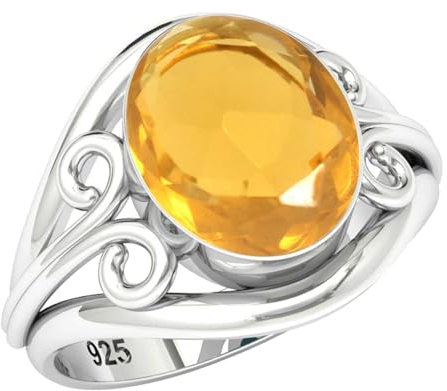 Jeweloporium 925 Sterling Silber Ring Citrin Quarz Handgemacht Schmuck Größe 60 (19.1) (99052_CIT_R10.5)
