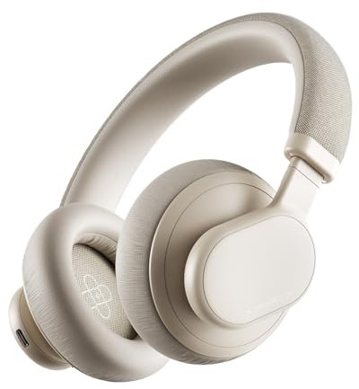 FINGERTIME Active Noise Cancelling Headphones, Wireless Over Ear Bluetooth Headphones with Microphone, 40H Playtime, Comfortable Fit,Bluetooth 5.3,Beige