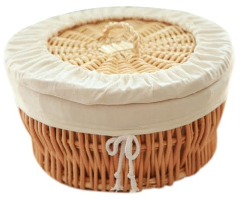 eurNhrN Bread Basket Lidded Round Wicker Woven Bread Warmer Basket with Removable Liner and Cover Bread Baskets for Serving Sourdough Egg Steamed Bun Kitchen Supplies