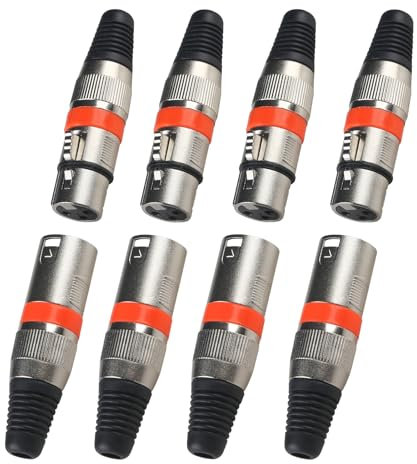 3-poliger XLR-Anschluss, XLR-Kabelanschluss männlich und weiblich für DMX-Signalkabel oder Audio-Mixer-Mikrofonanschluss (Metallgehäuse, 4 Sätze rot)
