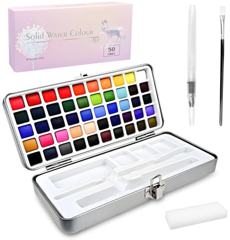 WinGluge Peinture Enfant, Kit Aquarelle Enfant Adulte Debutant, Voyage Watercolor Paint Coffret Aquarellum, Buildable Finition Palette de Mixt D'Art Set 50 Couleurs Dans une Boîte Portable