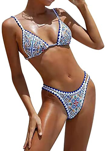 BIISDOST Damen bedruckter Push-Up-Badeanzug mit niedrigem Schnitt und Beachwear-Split-Badeanzug Uhr Mit Stoppuhr (F, S)