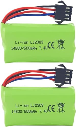 YUNIQUE GREEN-CLEAN-POWER - Batterie al Litio 7.4V 500mAh ad Alta Velocità - Compatibili con EC16 DE85 per Barca Telecomandata, Modello di Nave e Auto - 2 Pezzi