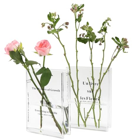 ASSRECT 2 Stücke Book Vase, Klare Buchvase, Blumenvase Buchform, Acryl-Büchervase Transparente Vase für Blumen Ästhetische Dekoration, Tulpenvase für Blumen Schlafzimmer Tischdeko Wohnzimmer Büro