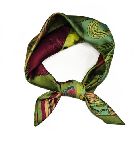 GIMIRO Schal aus imitierter Seide [53 x 53cm] Quadratische Schals Impressionismus-Muster Vintage-Schal für Büroarbeit oder lässigen Bund (73# U01 Green)