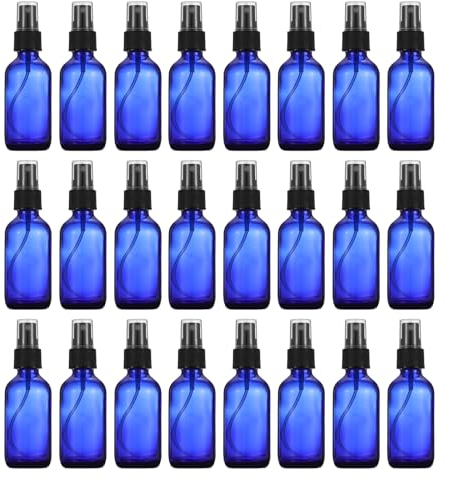 PATIKIL 2oz Glass Spray Bottles, 24pcs Nozzle Leak Proof Empty Water Mist Stream Sprayer for Cleaning Solutions Plants Hair, Blue Black