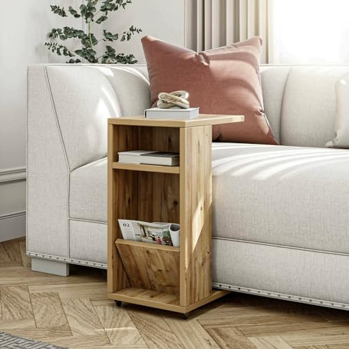 Dmora - Table Basse Belel, Table Basse, Porte-revues pour canapé, Etagère de Salon, 30x40h63 cm, Chêne
