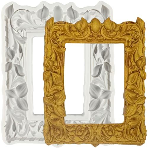 MINFEIDMS Baroque Picture Frames Fondant Moulds Chocolate Moulds Mirror Frame Mould for Sugar Cake Decorating Cupcake Topper Gum Paste Candy Polymer Clay