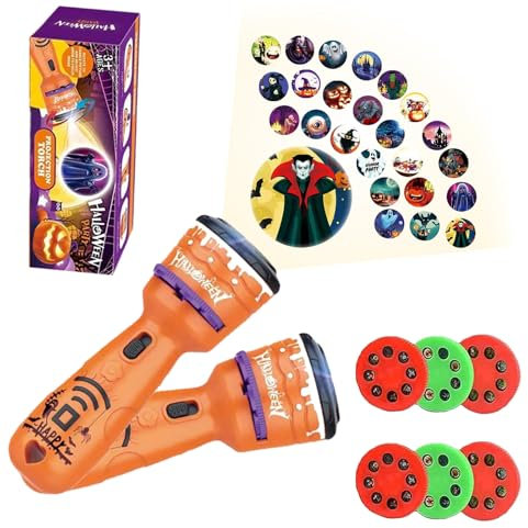POPOYU 2Pcs Halloween Projector Torch for Kids,Halloween Slide Projector Torch with Realistic 24 Patterns Flashlight Projector,Kids Sleep Story Projector for Fun Halloween Party Bag Fillers