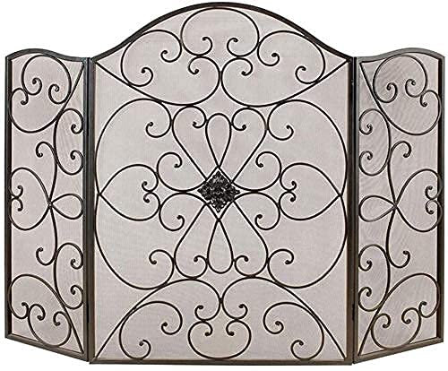 BGFYUSF Funkenschutz-Kaminschutzgitter - 3-teiliger Kaminschutz aus Schmiedeeisen， Außendekor， Schwarze Blumen， Zaunschutz für Kamine， Kaminzubehör,