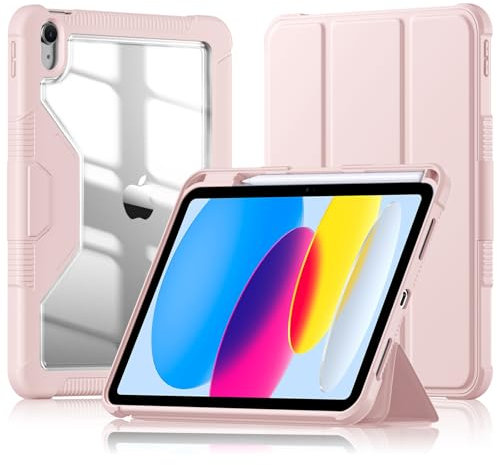 Vobafe Hülle für iPad 10 Generation (10,9 Zoll, 2022) - Transparente Rückseite mit flexiblem Bumper, Magnetverschluss mit Stifthalter, Touch-ID Unterstützung, Automatisches Ruhen/Wecken, Rosa