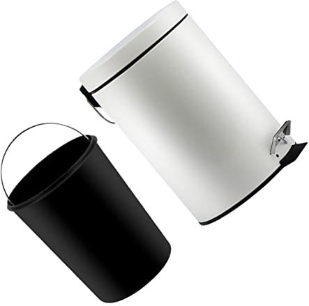 DZYHFCO Mülleimer für Schlafzimmer, Papierbehälter, Pedal-Mülleimer, runder Behälter mit Deckel, Leiter, Dekor, moderner Mülleimer, Sanitär-Pad, Tret-Abfalleimer, weißes Eisen (Weiß, 57 x 43 cm), 2