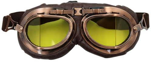 Ieron Fliegerbrille, Vintage-Steampunk-Motorradbrille für Männer und Frauen, Cosplay-Kostüm, Retro-Pilotenstil (gelbe Linse)