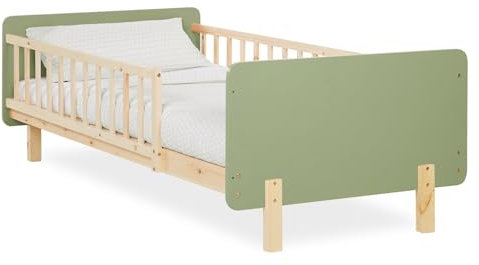Homestyle4u 2605, Kinderbett 90x200 mit Rausfallschutz & Lattenrost Grün Natur Massivholz Kleinkindbett Gitterbett Bett Kinder