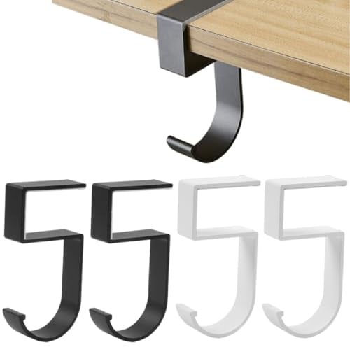 4 Ganci per borse da scrivania, scrivania da studio, scrivania del computer, 2 colori (2 ciascuno in bianco e nero), ganci a S, antiscivolo