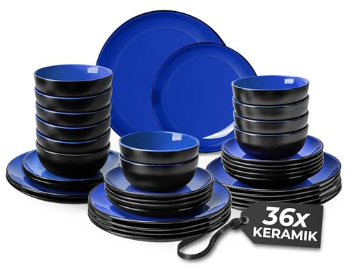 MIAMIO Geschirrset 12 Personen/Steingut Geschirr Set 36-teilig, Tafelservice Steingut, Schüssel- und Teller Set - Spülmaschinen- und Mikrowellenfest - Le Papillon Kollektion (36 Teile Set)