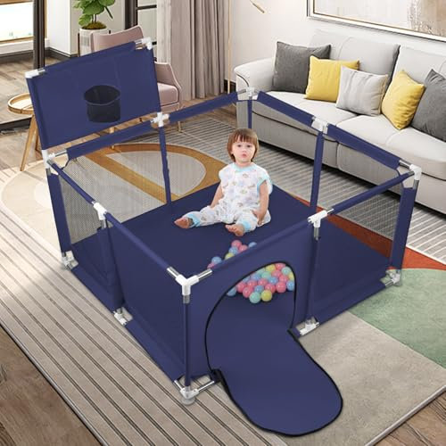 OHMG Laufstall Baby,Laufgitter Baby,Große Kinder Sicherheitsspielplatz,Kinderzaun mit Atmungsaktivem Netz,Tragbarer Laufstall für Drinnen und Draußen(126x126cmx66cm) (Blau ausblenden, 126*126*66cm)
