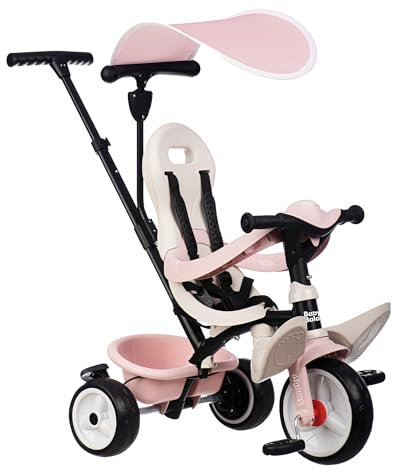 Smoby - Tricycle Baby Balade Rose - Evolutif 3 en 1 - Poignée Parentale Réglable - Frein de Parking, Repose-Pied, Pare-Soleil Anti-UV - A Partir de 10 Mois Jusqu'à 3 Ans - Fabrication Espagnole