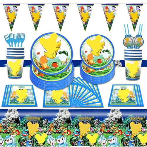 MODEQQ 81 Stück Geburtstag Party Set für 10 Gäste, Deko Geburtstag Party Geschirrset Wiederverwendbar für Kindergeburtstag Partydekoration
