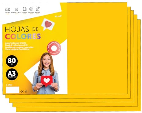 Buntes Papier A3 80g für Drucker & Basteln, Farbige Blätter für Kinder, Kreativprojekte, Karten & Schule M-office (50 Blatt, Gold)