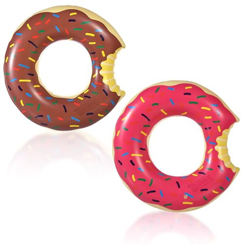 Doughnut Schwimmring für Erwachsene Teenagern,2pcs 90cm Groß Aufblasbar Sprinkle Donut Schwimmreifen Ring,Pool Aufblasbar Schwimmen Ring für Mädchen Jungen Schwimmbad Wasser Outdoor Spielzeug Party