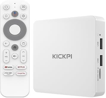 KICKPI KP1 Android TV Box 2025 | Google Certified 4K Streaming Device with Voice Search | 2GB RAM 32GB ROM, Dolby Audio, Bluetooth 5.0 | Chromecast Built-in, Smart Home Control (White)