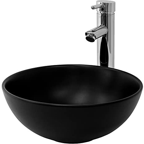 LuxeBath Waschbecken Keramik rund Ø 320 x 135 mm, Schwarz, Aufsatzwaschbecken für Badezimmer/Gäste-WC, Aufsatzbecken im modernen Design, Waschtisch Waschschale Waschplatz Handwaschbecken Waschschüssel