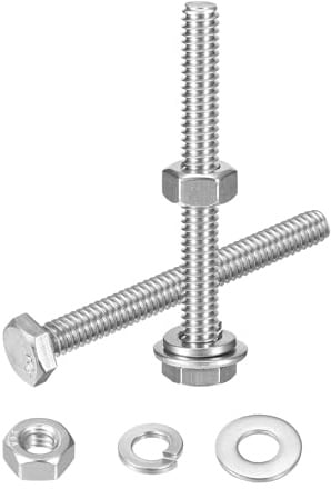 QUARKZMAN 5 Stück Sechskantschrauben, 304 Edelstahl 1/4-20 x 2-3/8 Sechskant Maschinenschrauben mit 1/4 Muttern und Unterlegscheiben für Bauwesen, Maschinenbau