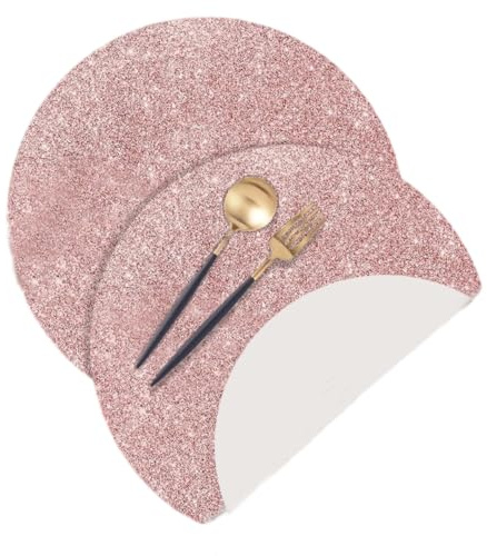 Aniyan 20 Stück Glitzer-Papier Platzsets Rund Ø35cm - Einweg-Tischsets aus Glitzerpapier für Hochzeit, Geburtstag, Party & Esstisch-Deko (Rose Gold, 35 cm)
