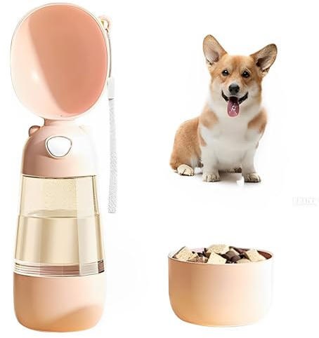 2 in 1 Dog Water Bottle with Food Container, Portable Dogs Water Dispenser, Outdoor Drink Bottles for Puppy, Cat, Pet, Essential Items for Travel, Walking, Hiking, Pet Accessories (Blush Beige)