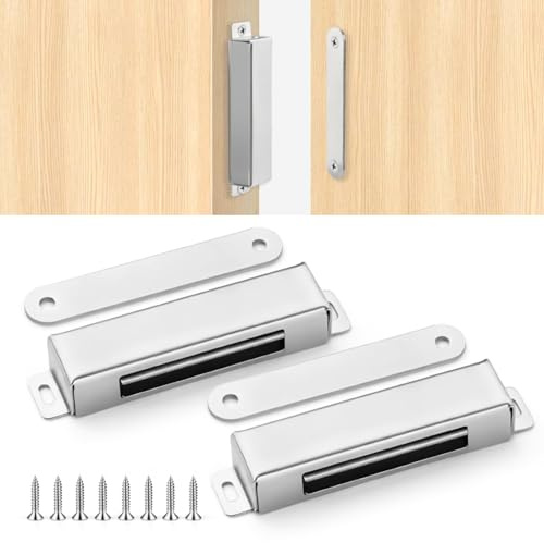 AHRLIC 2Pcs Strong Magnetic Door Catch Set – Heavy-Duty Stainless Steel, 88LBS Pull Force, Anti-Rust Cabinet, Cupboard, Wardrobe Magnetic Cabinet Catch & Durable Magnetic Latch with Easy Installation