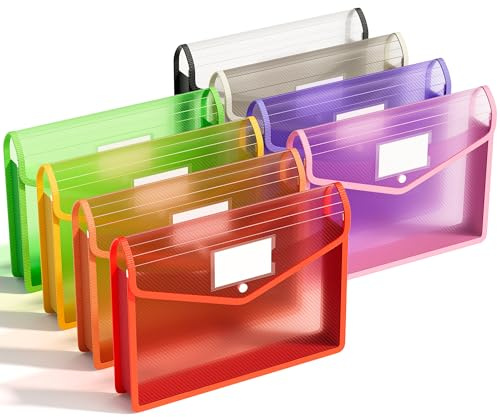 ABC life Dokumententasche A4, Dokumentenmappe A4 Kunststoff Sammelmappen Umschlag Mappe mit Druckknopf Wasserdicht Sichttasche Dokumenten mit Etiketten für Büro, Zuhause, Schule, 8 Stück