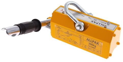Allpax Lasthebemagnet für Flach- und Rundmaterial - Traglast: 200 kg, Zugkraft: 500 kg - robust & temperaturbeständig, Industriequalität, gelb