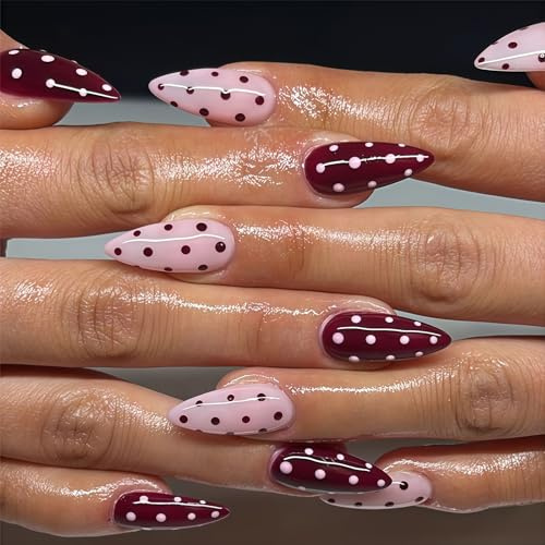 Auroriel 24 Pcs Moyen Amande Pois Pression Ongles Rosa Brillant Entièrement Couvrants Faux Ongles À Coller Réutilisables Application Manucure Pour Femmes