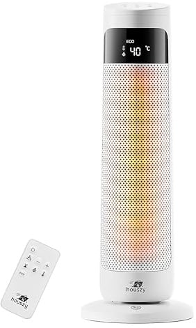 Houszy 2000W PTC Ceramic Tower Heater, Oscillating Heater(Fan for Heating) with Thermostat, 24H Timer, Remote Control, Touchscreen LED Display, 3 Modes (Fan/Low/High), Tip-Over & Overheat Protection