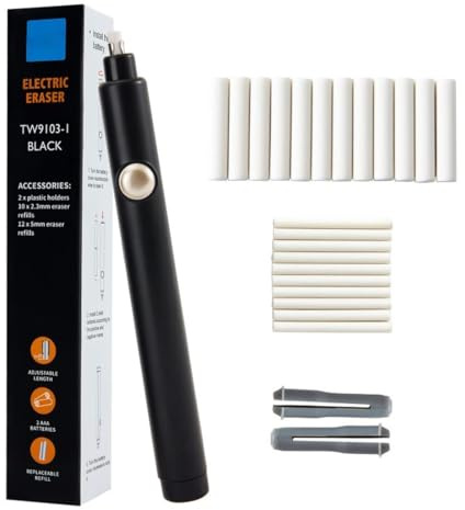 Elektrischer Radiergummi, 10 Stück 2.3 mm und 12 Stück 5 mm Ersatzradiergummis, Batteriebetrieben, Radiergummi, Elektro-Radierer für Bleistifte zeichnen, lernen, Büro, Architektur Kunst