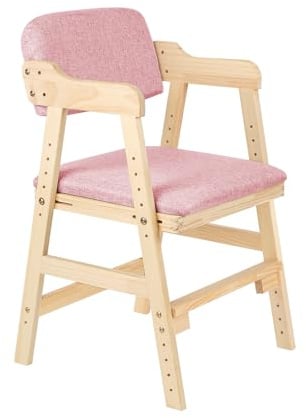 Hochstuhl aus Holz, aus hochwertigem Buchenholz, Stabil & Sicher bis 91 kg,Lehrstuhl, höhenverstellbarer Holzhochstuhl für kinder von 2 bis 12 Jahren (48 x 46 x 78 cm – Rosa (1 Stück))