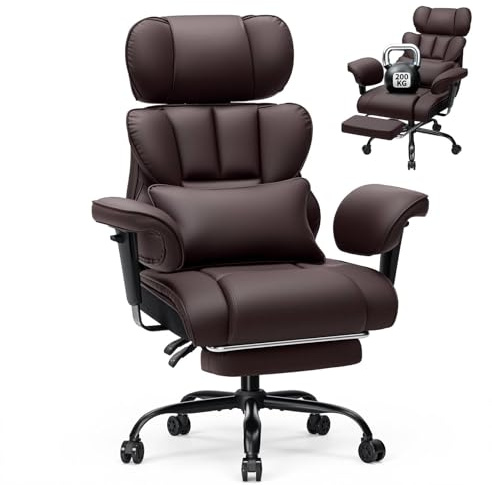 HOFFREE Ergonomischer Bürostuhl mit Fußstütze für Büro(Braun)