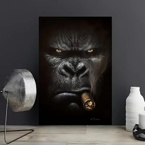 DFZEWKI Kunstdruck „Rauchender Gorilla“ auf Leinwand, Wanddekoration, Tiermotiv, rahmenloses Gemälde, modernes Poster für Büro, Wohnzimmer, Schlafzimmer (70 x 100 cm (28 x 39 Zoll)/ohne Rahmen)