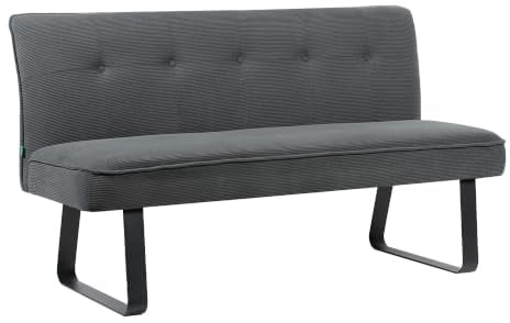 DUBI Möbel Emilia Sitzbank 160 cm mit Federkernpolsterung – Moderne Esszimmerbank Cord Grau – Gepolsterte Küchenbank mit 17 cm Polsterung & Metallbeinen Schwarz