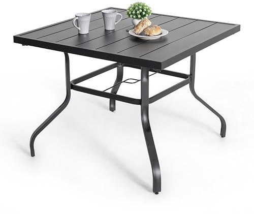Avestar Outdoor 94 cm Quadratischer Esstisch mit 4 cm Schirmloch, Lamellentischplatte, Balkontisch, Gartentisch, für Terrasse, Garten, Hinterhof und Balkon, Schwarz