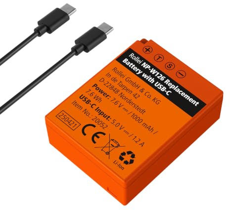 Rollei NP-W126/W126S Akkus 1000mAh mit USB-C Ladekabel