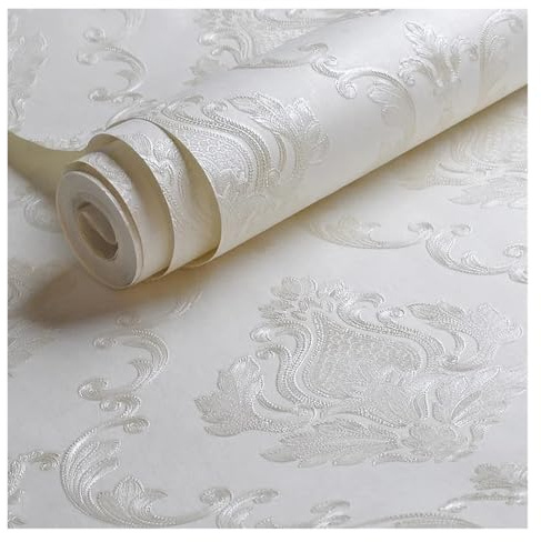 DUNSBY Papier Peint Papier Peint Damassé Gaufré Blanc Crème Motif Floral(9.5mx53cm)