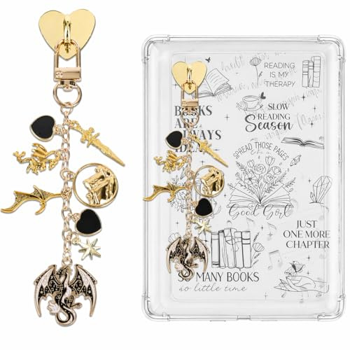 CQHK Kindle Deko Anhänger Set, Drachen Kette Vintage Stil mit Herz Clip, Kindle Zubehör Deko Charm für E-Reader, Accessories & Charms, Elegantes Schwarz Gold Design, Handy Deko Geschenk für Mädchen