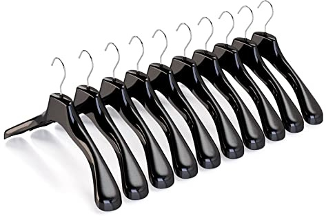 Mainetti Appendini per Capispalla, Cappotti, Abiti Pesanti, Grucce in Plastica, Resistenti, con Finitura Antigraffio, Made in Italy, Set di 10 Pezzi, Nero Lucido con Gancio Zincato, Taglia 42cm
